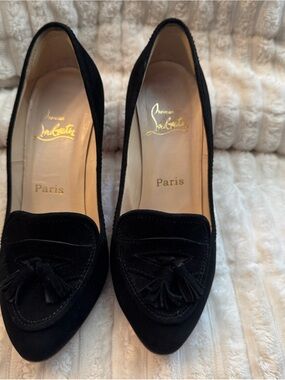 Christian Louboutin Black Suede Tassel Pointed Loafers